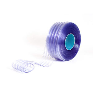 Roll of clear blue pvc ribbed strip curtain