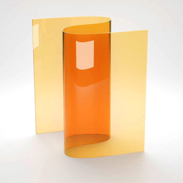 Strip of translucent orange pvc curtain