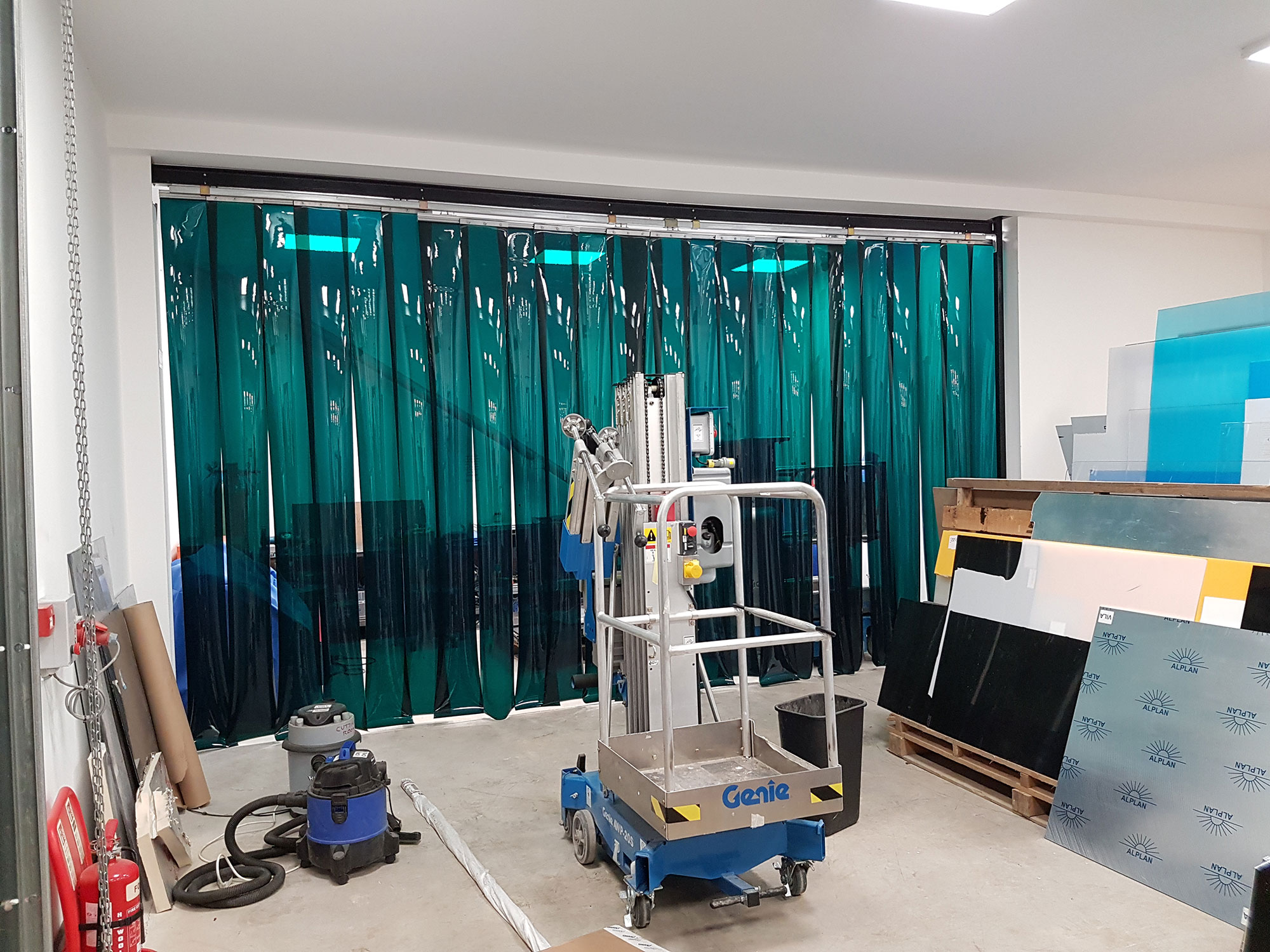 Interior view of fitting clear green pvc strip curtain